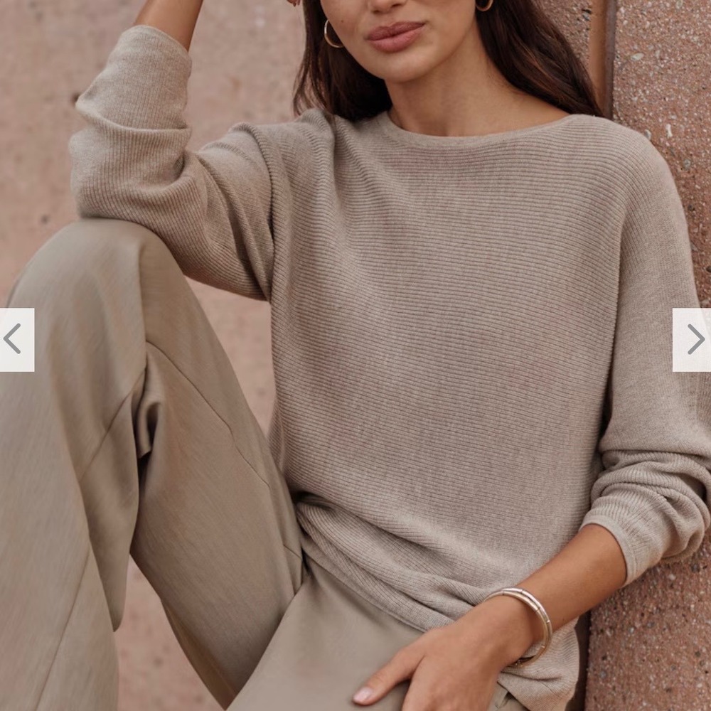 J. Jill Wearever Oatmeal Ribbed Boat Neck Tunic Sweater Large Cotton Minimalist